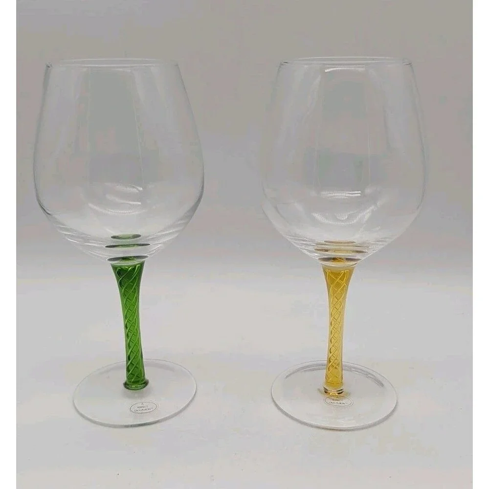 A Perfect Occasion Wine Glasses Double Helix Swirl Stem Green Yellow Set Of 2